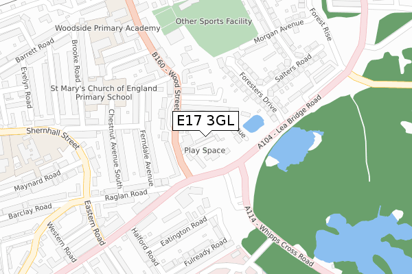 E17 3GL map - large scale - OS Open Zoomstack (Ordnance Survey)