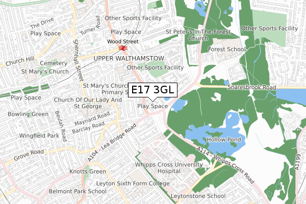 E17 3GL map - small scale - OS Open Zoomstack (Ordnance Survey)