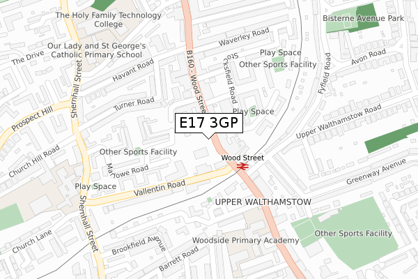 E17 3GP map - large scale - OS Open Zoomstack (Ordnance Survey)