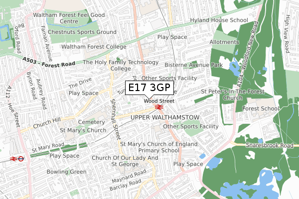 E17 3GP map - small scale - OS Open Zoomstack (Ordnance Survey)