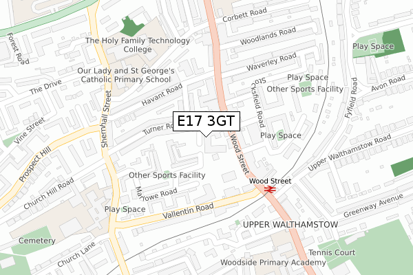 E17 3GT map - large scale - OS Open Zoomstack (Ordnance Survey)
