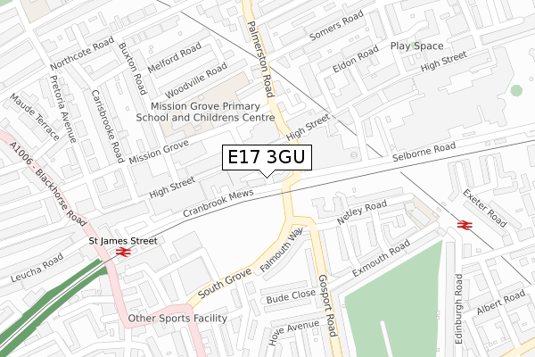 E17 3GU map - large scale - OS Open Zoomstack (Ordnance Survey)