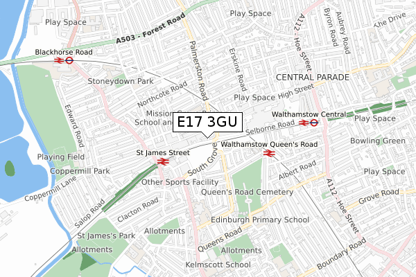 E17 3GU map - small scale - OS Open Zoomstack (Ordnance Survey)