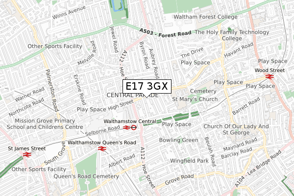 E17 3GX map - small scale - OS Open Zoomstack (Ordnance Survey)