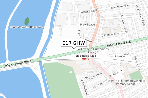 E17 6HW map - large scale - OS Open Zoomstack (Ordnance Survey)