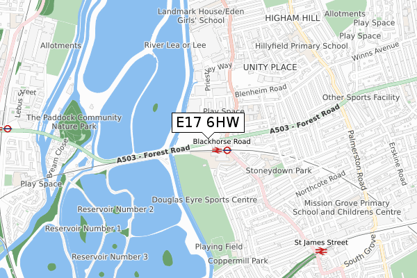 E17 6HW map - small scale - OS Open Zoomstack (Ordnance Survey)