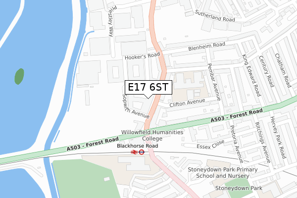 E17 6ST map - large scale - OS Open Zoomstack (Ordnance Survey)