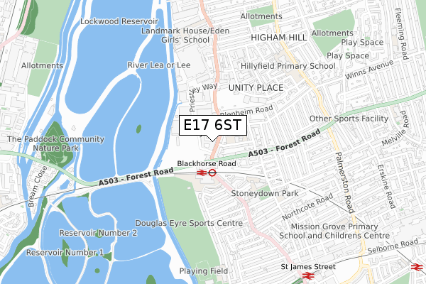 E17 6ST map - small scale - OS Open Zoomstack (Ordnance Survey)