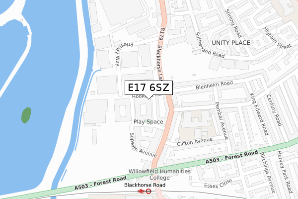 E17 6SZ map - large scale - OS Open Zoomstack (Ordnance Survey)