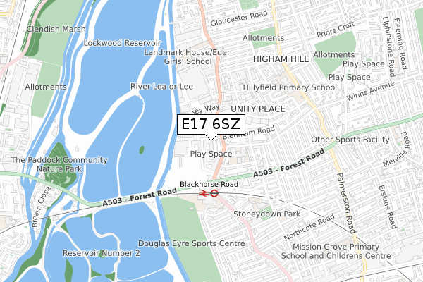 E17 6SZ map - small scale - OS Open Zoomstack (Ordnance Survey)