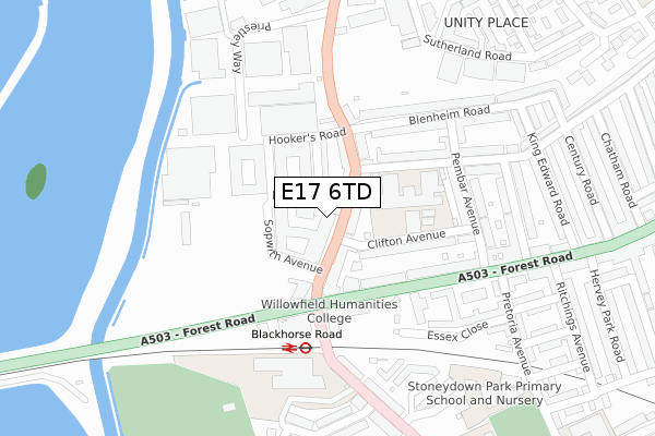 E17 6TD map - large scale - OS Open Zoomstack (Ordnance Survey)