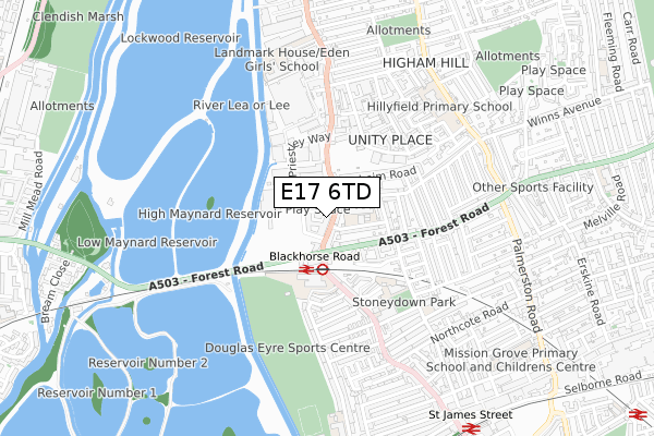 E17 6TD map - small scale - OS Open Zoomstack (Ordnance Survey)