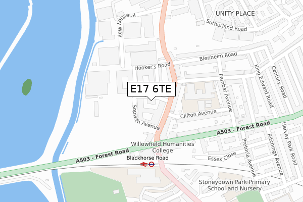 E17 6TE map - large scale - OS Open Zoomstack (Ordnance Survey)