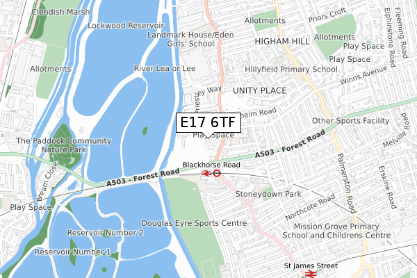 E17 6TF map - small scale - OS Open Zoomstack (Ordnance Survey)