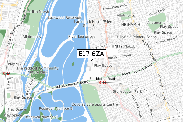 E17 6ZA map - small scale - OS Open Zoomstack (Ordnance Survey)