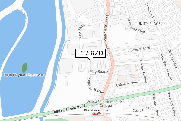 E17 6ZD map - large scale - OS Open Zoomstack (Ordnance Survey)