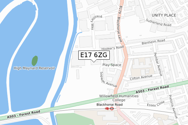 E17 6ZG map - large scale - OS Open Zoomstack (Ordnance Survey)