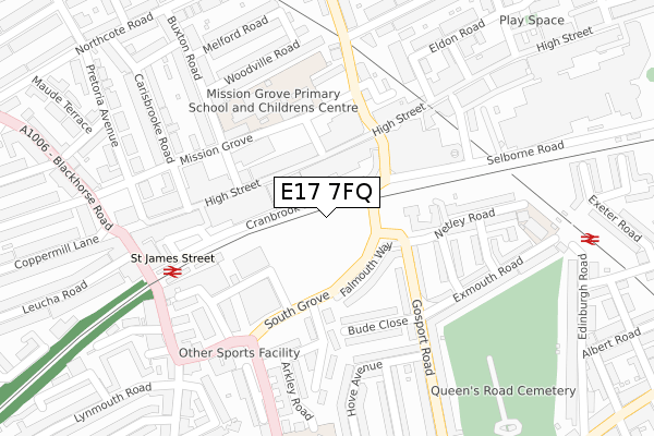 E17 7FQ map - large scale - OS Open Zoomstack (Ordnance Survey)