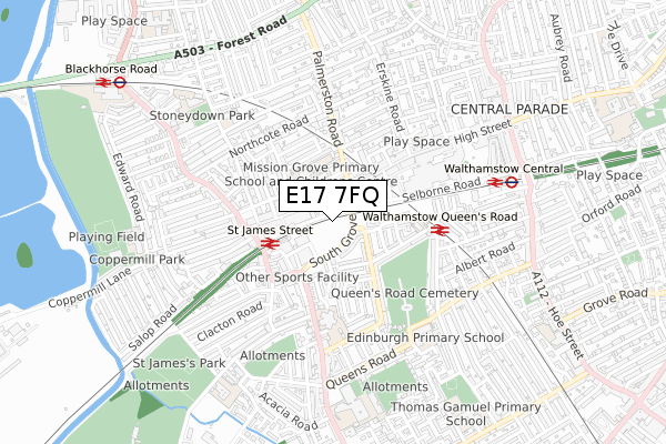 E17 7FQ map - small scale - OS Open Zoomstack (Ordnance Survey)