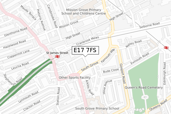 E17 7FS map - large scale - OS Open Zoomstack (Ordnance Survey)