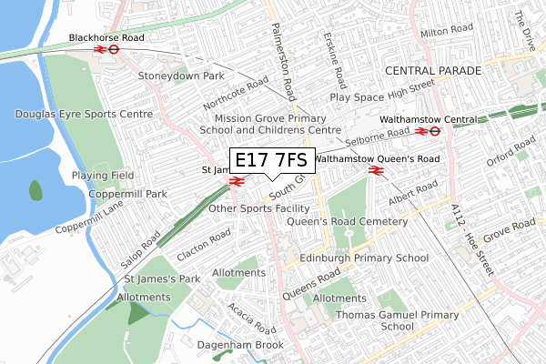 E17 7FS map - small scale - OS Open Zoomstack (Ordnance Survey)