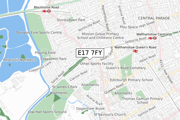 E17 7FY map - small scale - OS Open Zoomstack (Ordnance Survey)