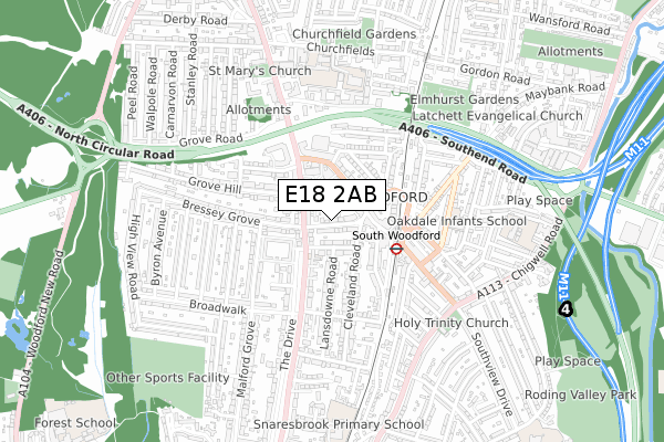 E18 2AB map - small scale - OS Open Zoomstack (Ordnance Survey)