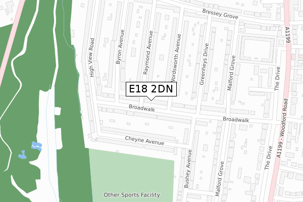 E18 2DN map - large scale - OS Open Zoomstack (Ordnance Survey)