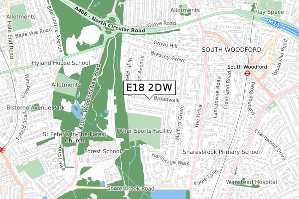 E18 2DW map - small scale - OS Open Zoomstack (Ordnance Survey)