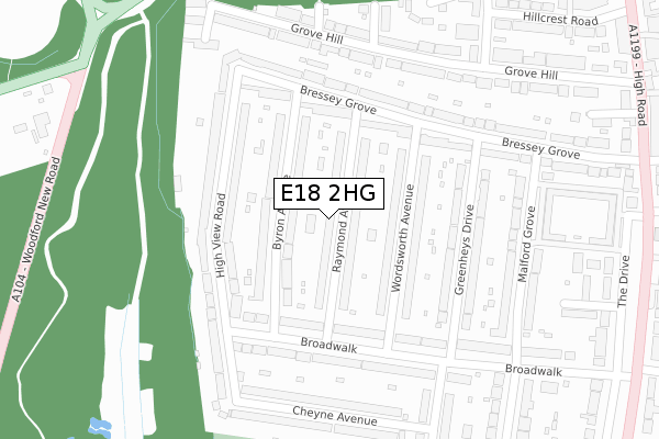 E18 2HG map - large scale - OS Open Zoomstack (Ordnance Survey)