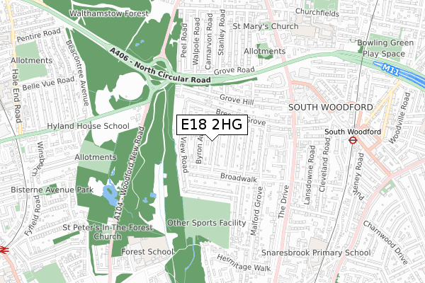 E18 2HG map - small scale - OS Open Zoomstack (Ordnance Survey)