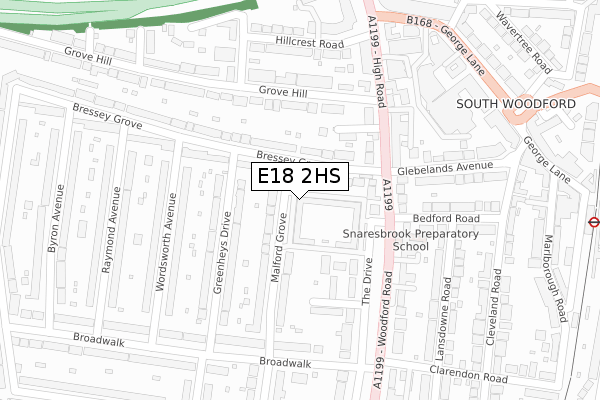 E18 2HS map - large scale - OS Open Zoomstack (Ordnance Survey)