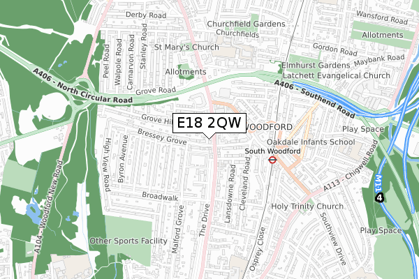 E18 2QW map - small scale - OS Open Zoomstack (Ordnance Survey)