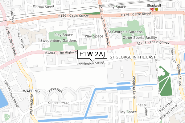 E1W 2AJ map - large scale - OS Open Zoomstack (Ordnance Survey)