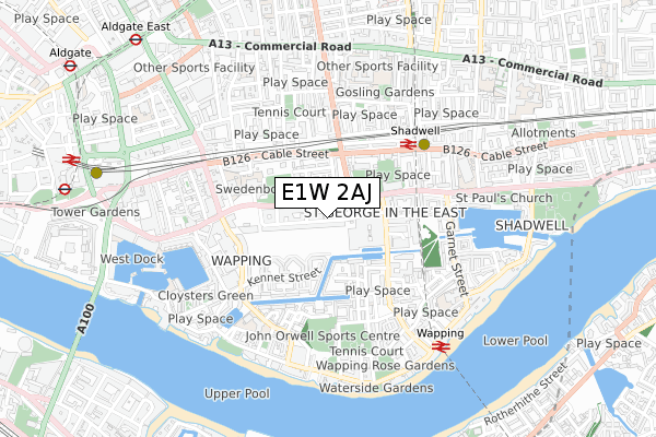 E1W 2AJ map - small scale - OS Open Zoomstack (Ordnance Survey)