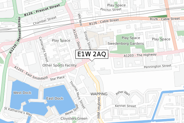 E1W 2AQ map - large scale - OS Open Zoomstack (Ordnance Survey)
