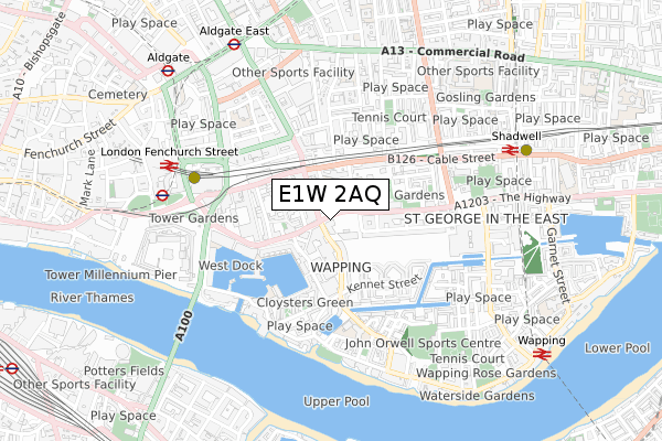 E1W 2AQ map - small scale - OS Open Zoomstack (Ordnance Survey)