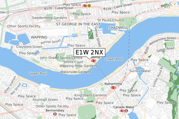 E1W 2NX map - small scale - OS Open Zoomstack (Ordnance Survey)