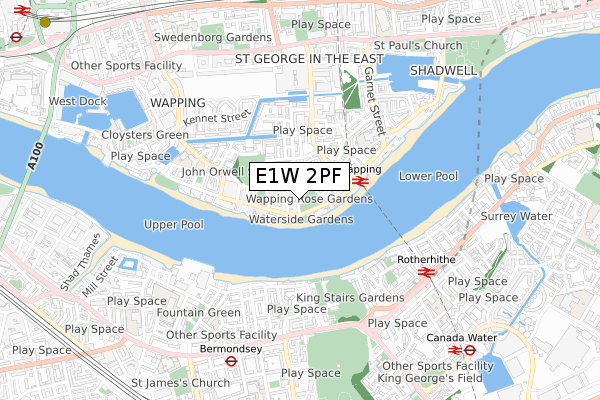 E1W 2PF map - small scale - OS Open Zoomstack (Ordnance Survey)