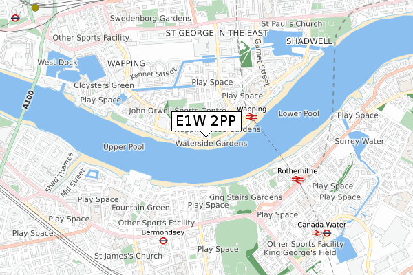 E1W 2PP map - small scale - OS Open Zoomstack (Ordnance Survey)