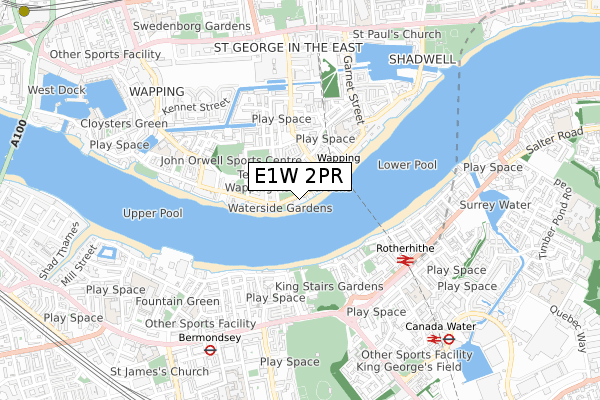 E1W 2PR map - small scale - OS Open Zoomstack (Ordnance Survey)