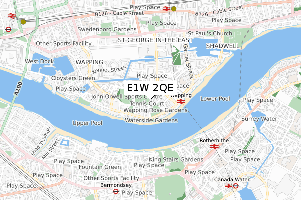E1W 2QE map - small scale - OS Open Zoomstack (Ordnance Survey)