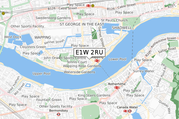 E1W 2RU map - small scale - OS Open Zoomstack (Ordnance Survey)