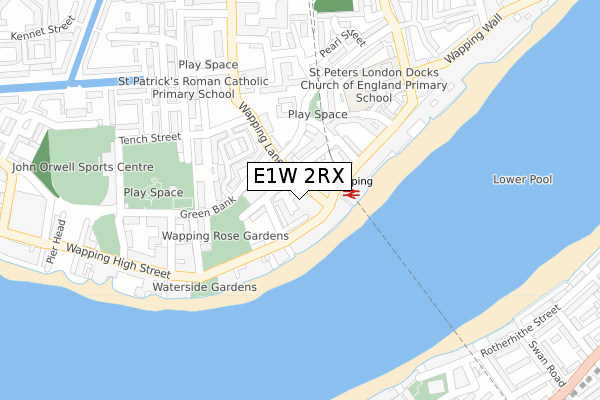 E1W 2RX map - large scale - OS Open Zoomstack (Ordnance Survey)