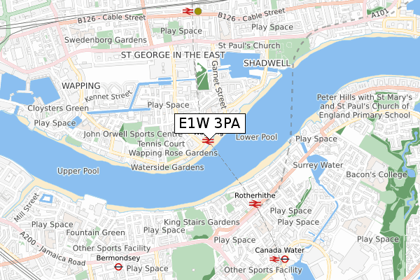 E1W 3PA map - small scale - OS Open Zoomstack (Ordnance Survey)