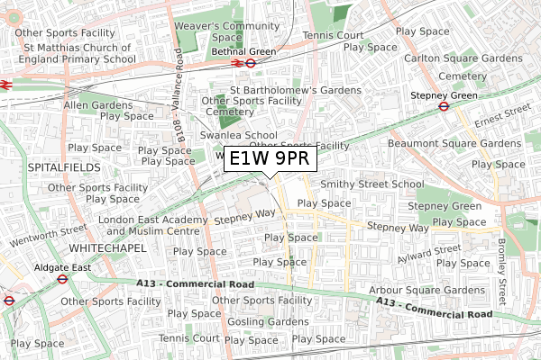 E1W 9PR map - small scale - OS Open Zoomstack (Ordnance Survey) E1W 9PR map - small scale - OS Open Zoomstack (Ordnance Survey)