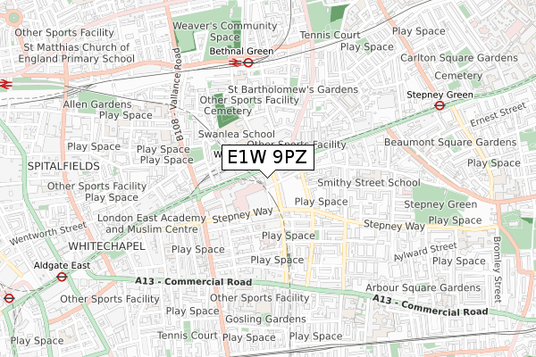 E1W 9PZ map - small scale - OS Open Zoomstack (Ordnance Survey)