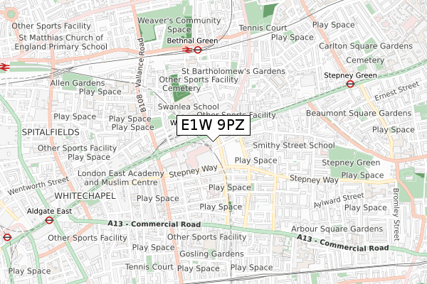 E1W 9PZ map - small scale - OS Open Zoomstack (Ordnance Survey) E1W 9PZ map - small scale - OS Open Zoomstack (Ordnance Survey)