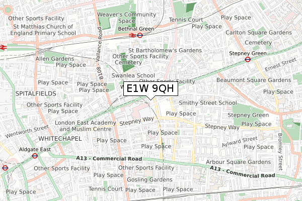 E1W 9QH map - small scale - OS Open Zoomstack (Ordnance Survey) E1W 9QH map - small scale - OS Open Zoomstack (Ordnance Survey)