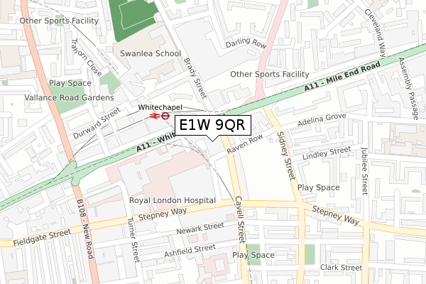E1W 9QR map - large scale - OS Open Zoomstack (Ordnance Survey) E1W 9QR map - large scale - OS Open Zoomstack (Ordnance Survey)